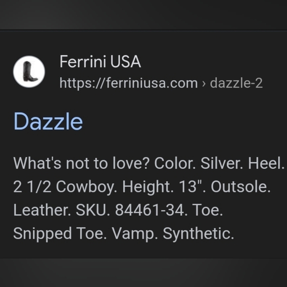 Ferrini Dazzle Glitter Silver Ladies Snipped Toe Boots Women's 7 1/2B - Picture 5 of 5